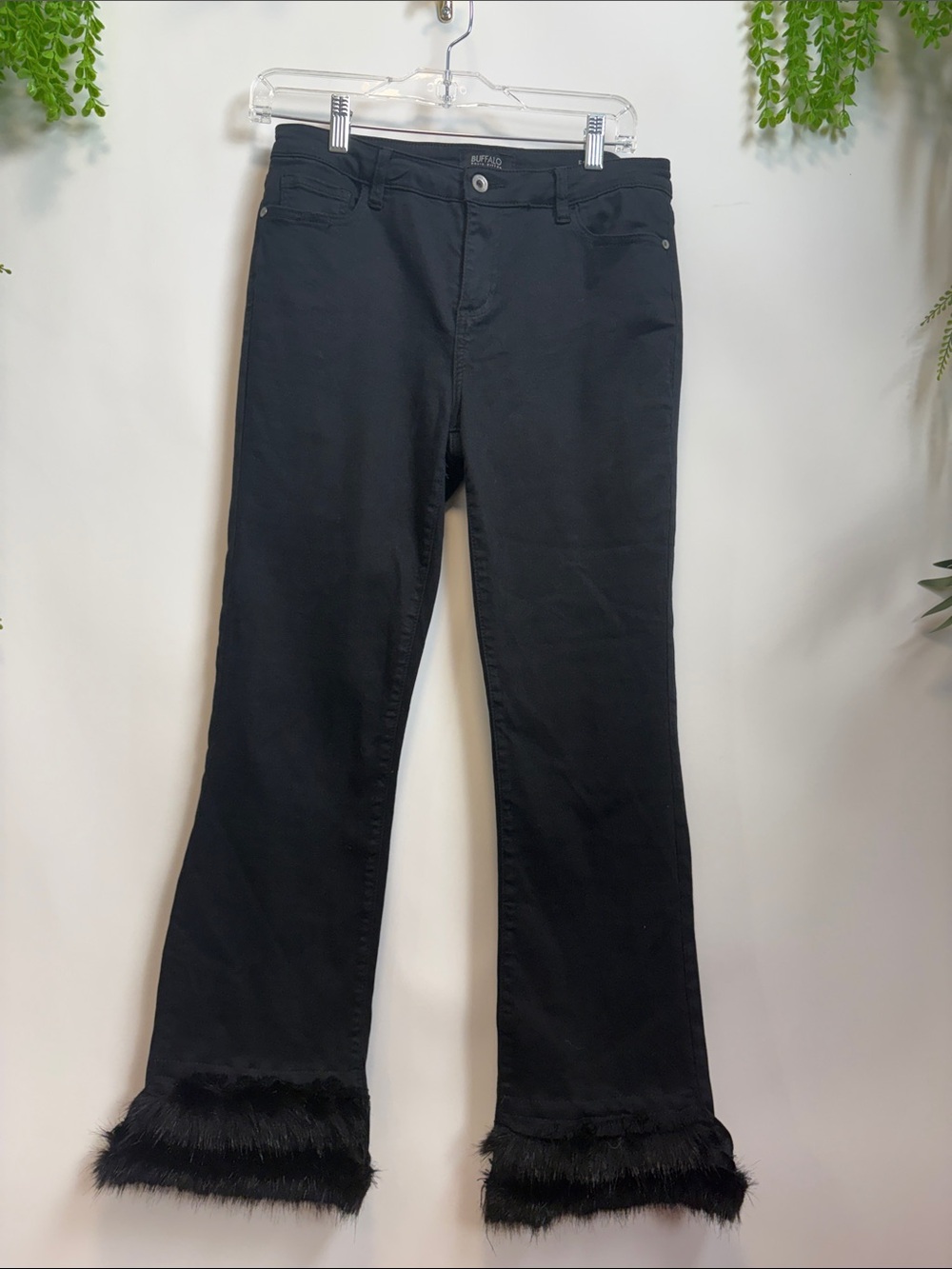 Buffalo David Bitton Black Flare Jeans with Fur Trim